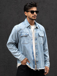 Powerlook Men Spread Collar Faded Cotton Casual Shirt