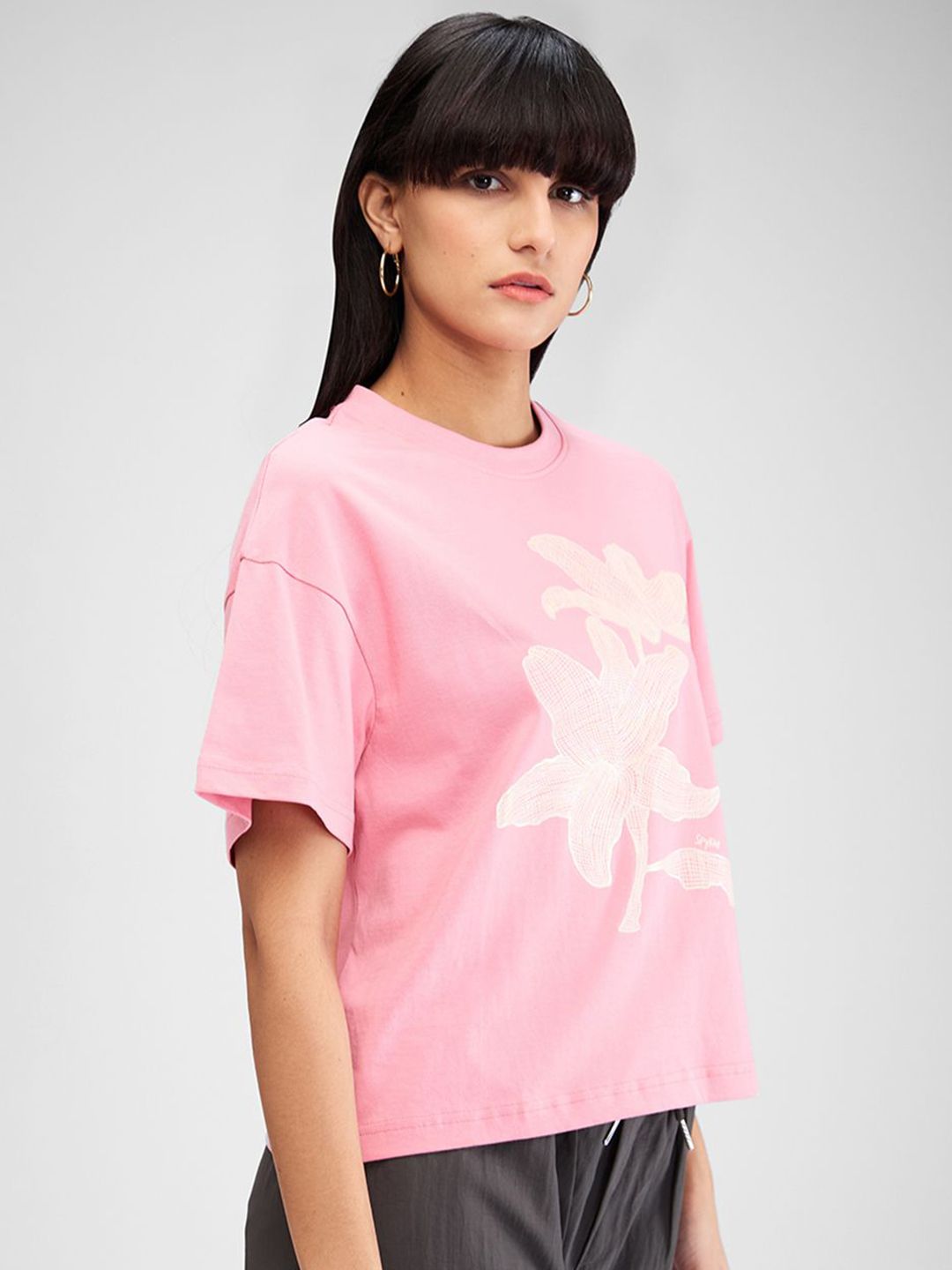SPYKAR Women Floral Raw Edge T-shirt