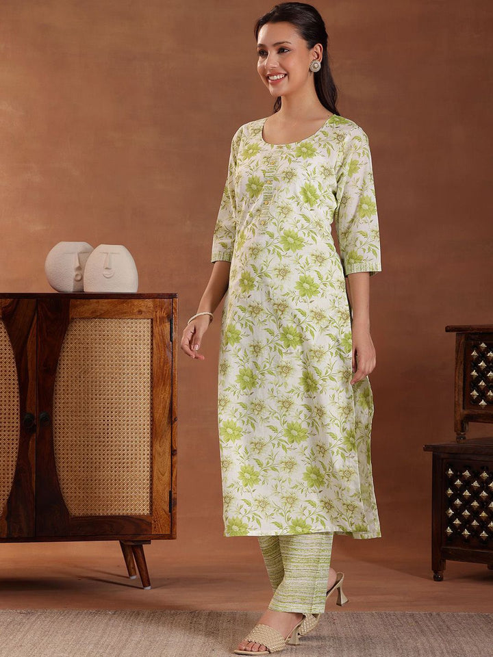 Libas Floral Printed Pure Cotton Straight Kurta With Trousers & Dupatta