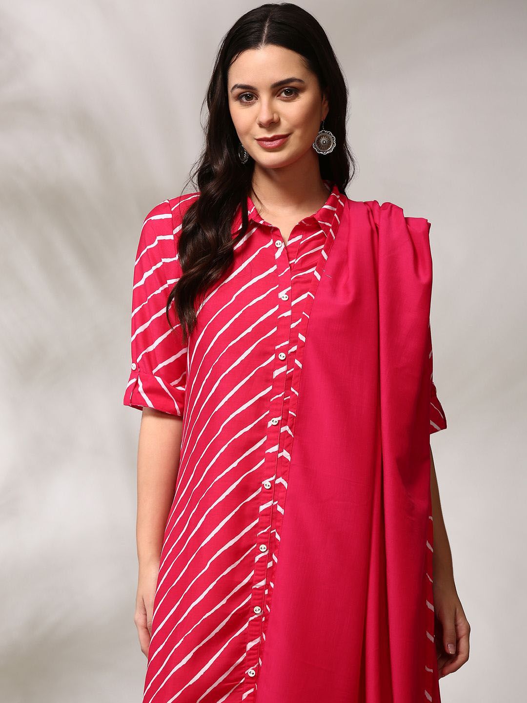 Anouk Leheriya Regular A-Line Kurta with Trousers & Dupatta