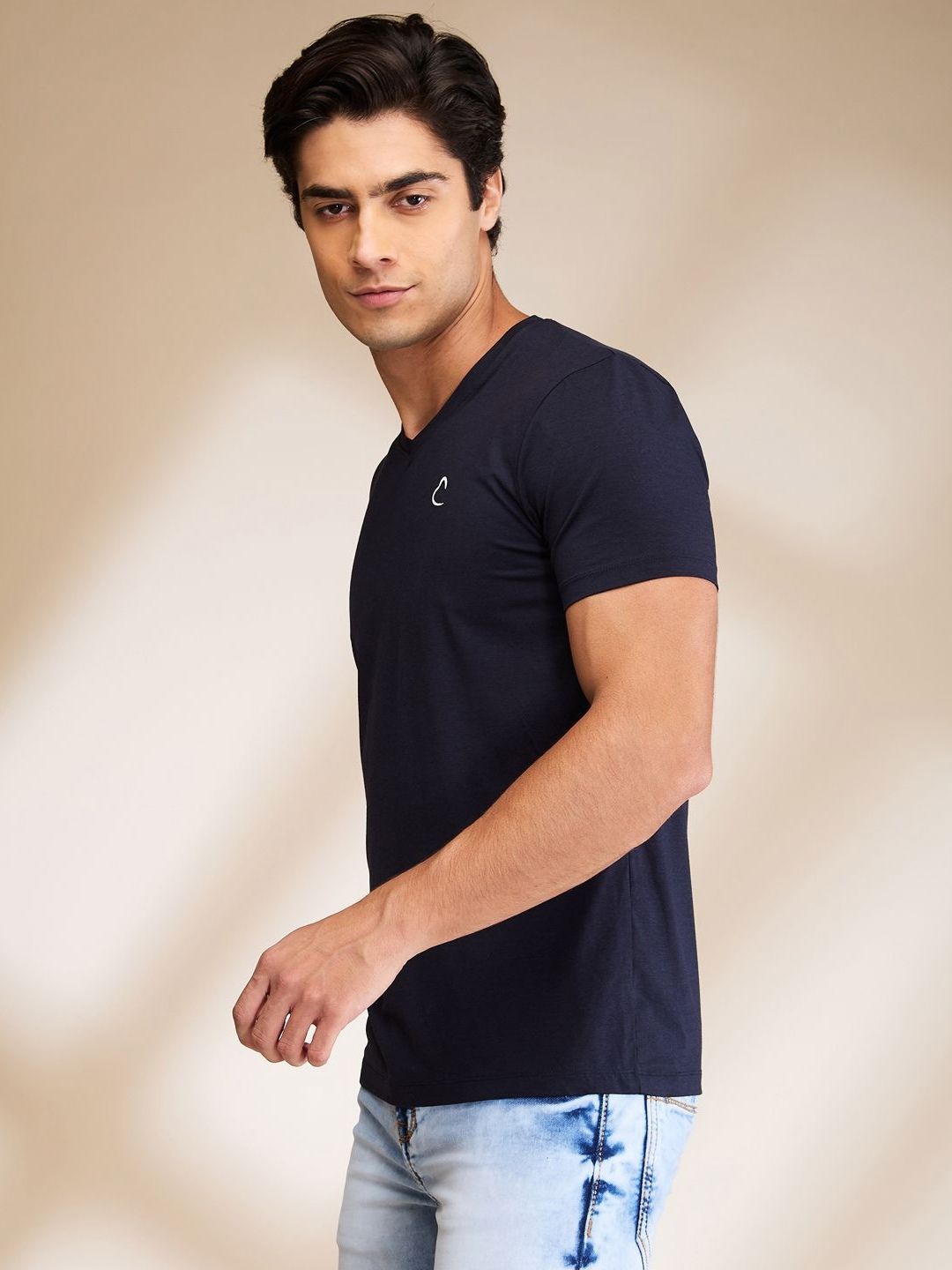 Being Human Men Solid V-Neck Cotton Slim Fit T-shirt