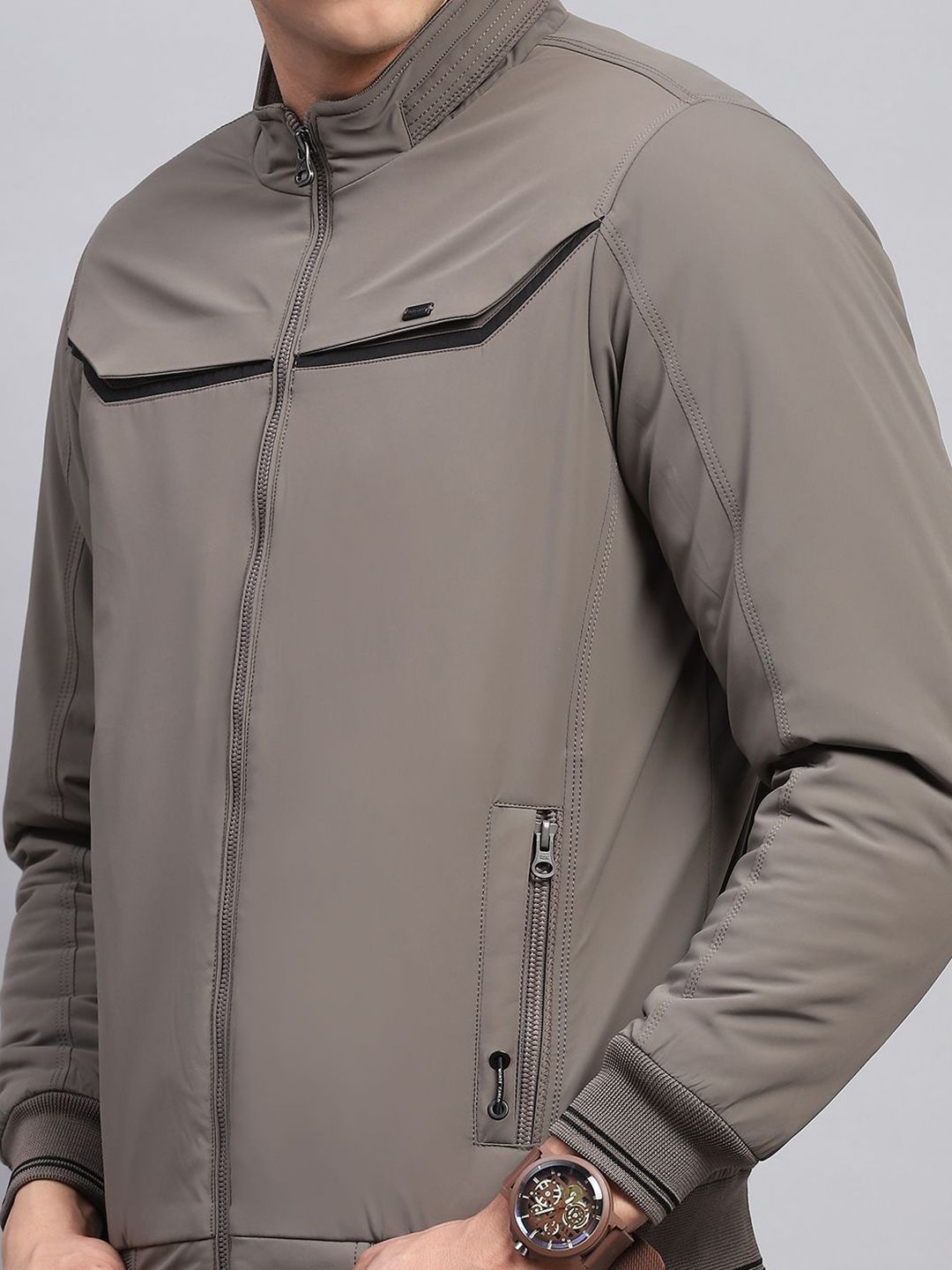 Monte Carlo Men Mock Collar Solid Casual Bomber Jacket