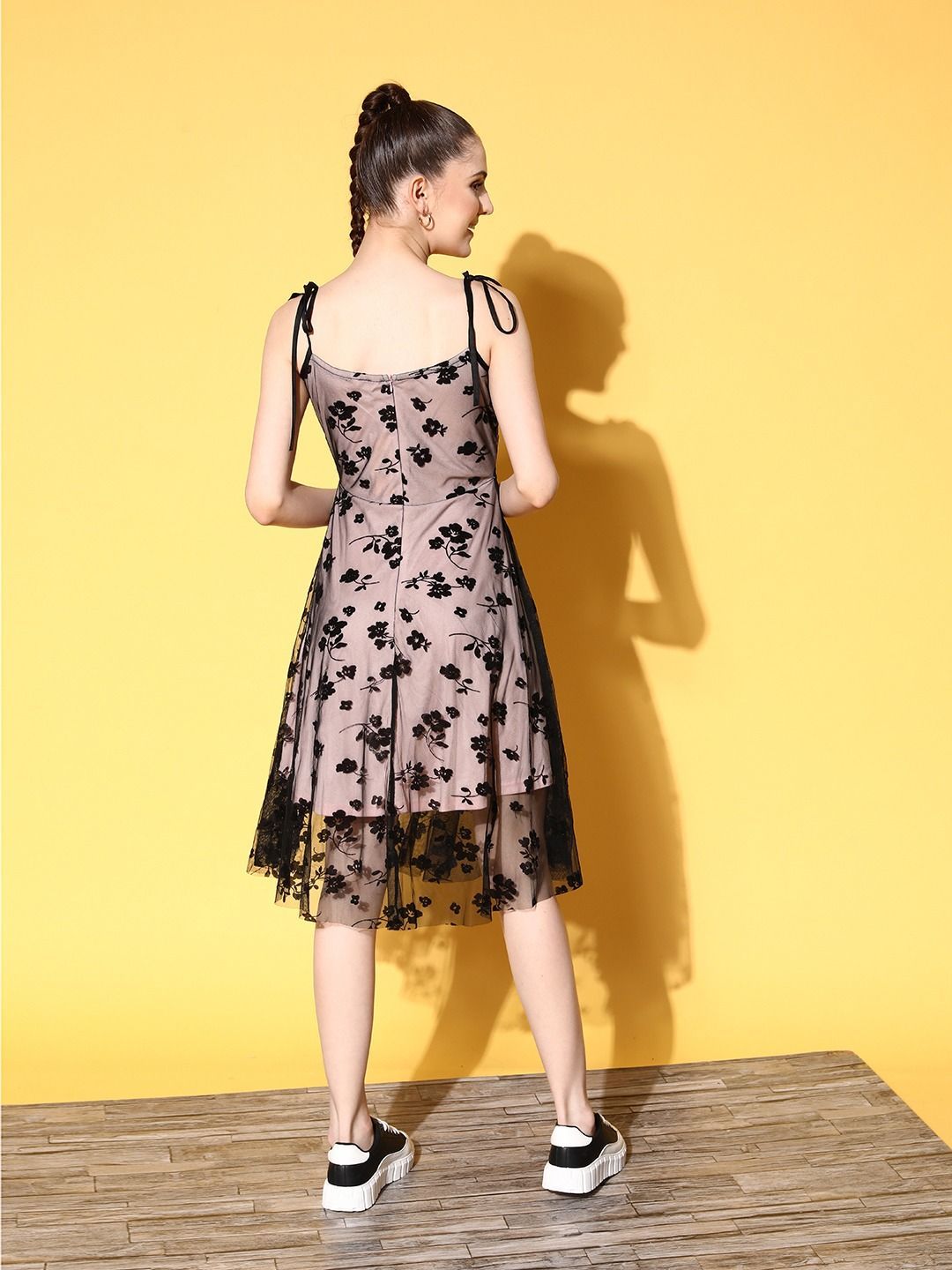 Berrylush Floral Print Net Fit & Flare Dress