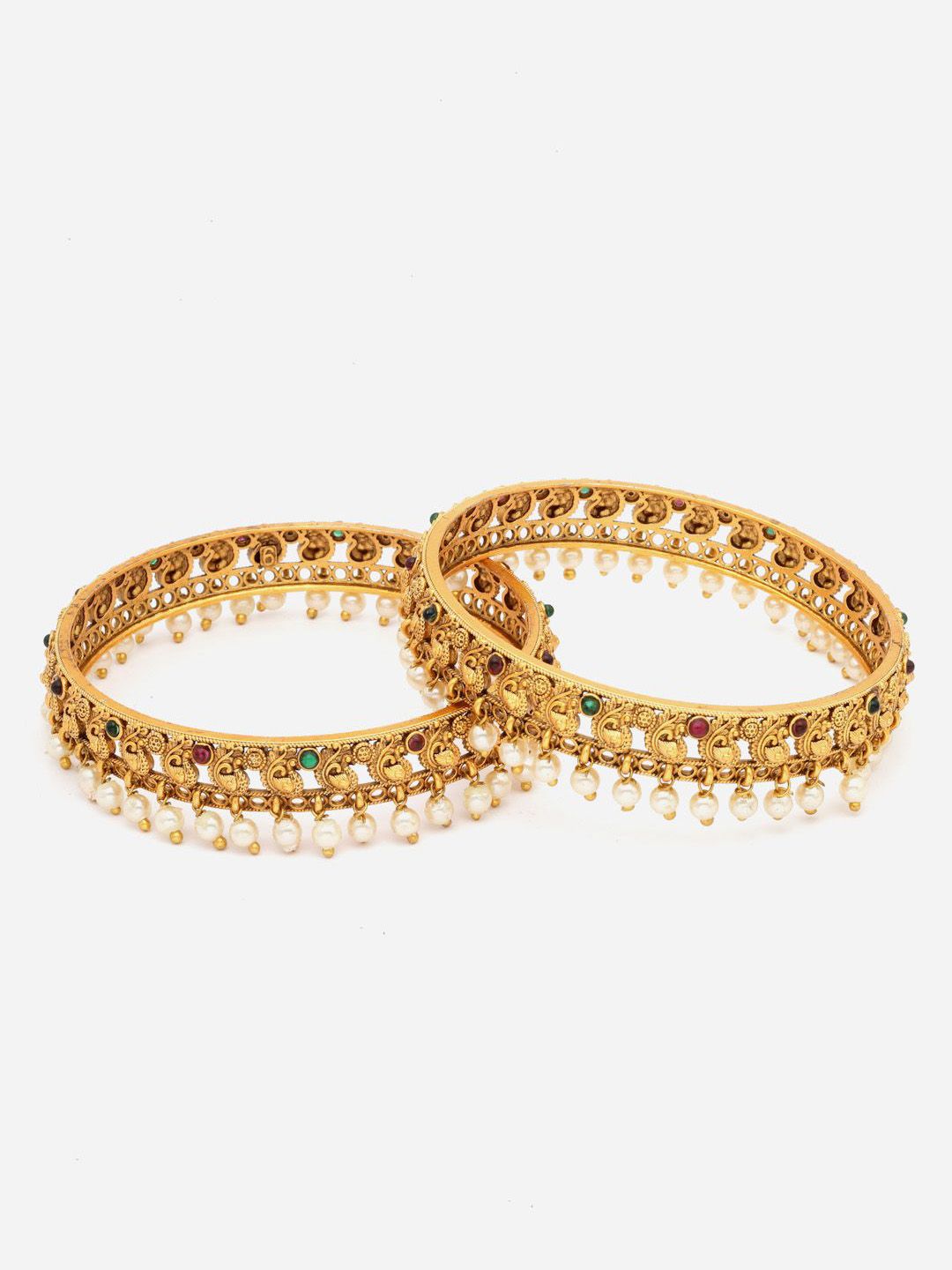 PANASH Set Of 2 24 CT Gold Plated Handcrafted Antique Bangles