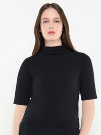 RAREISM Women Solid High Neck Cotton Top