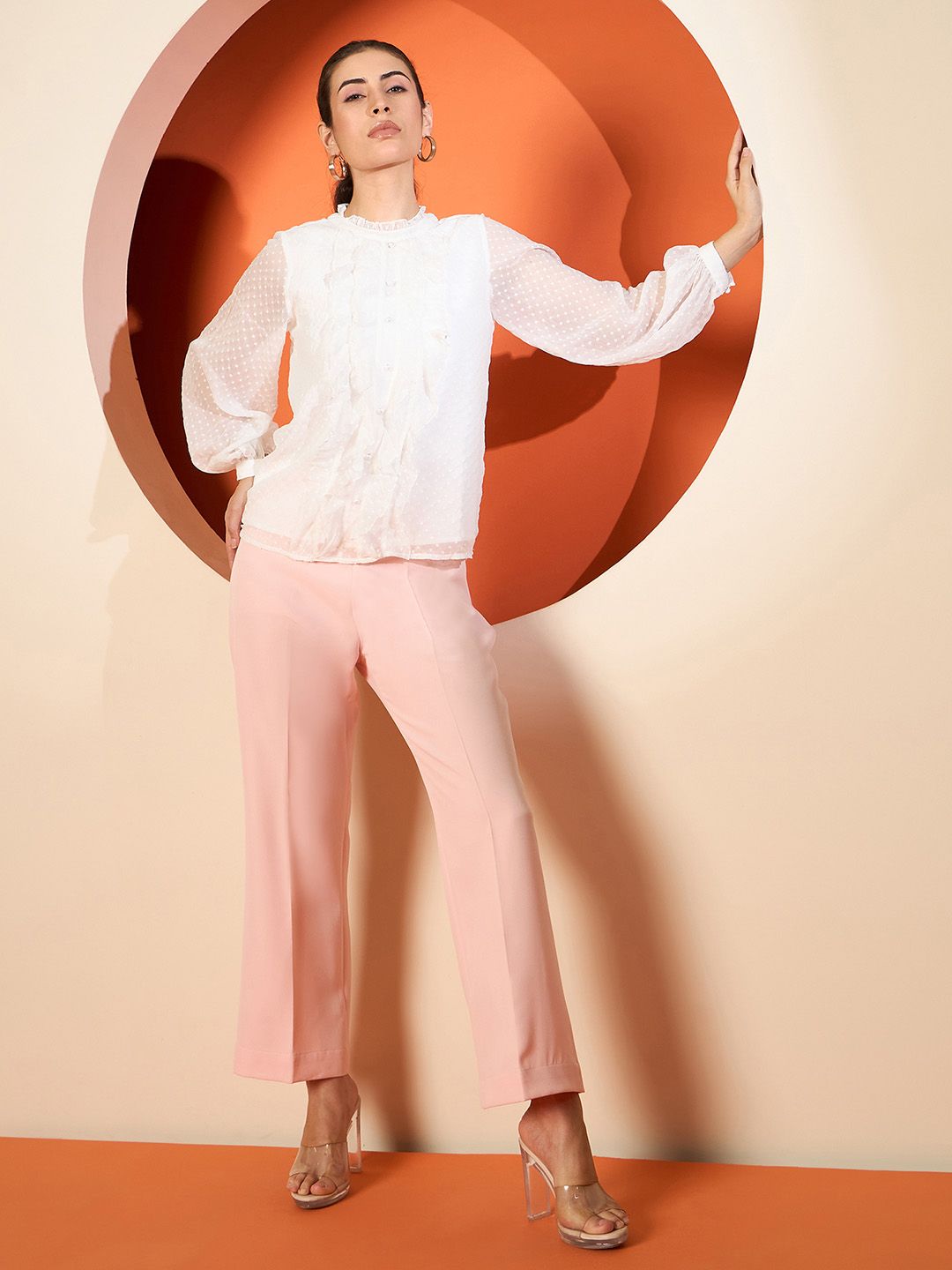Antheaa Women Smart Straight Comfort Fit Wide Leg Trousers