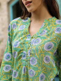 SANSKRUTIHOMES Floral Printed Mandarin Collar Pure Cotton Top With Trousers
