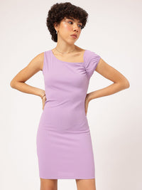 DressBerry Lavender Love Asymmetric Neck Ribbed Bodycon Mini Dress