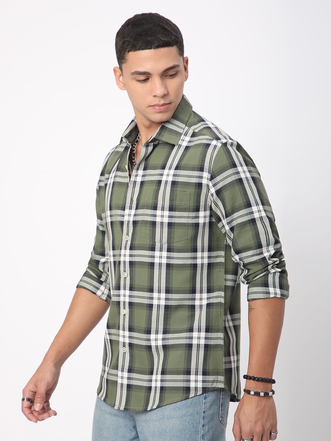 VASTRADO Men Classic Slim Fit Opaque Checked Pure Cotton Casual Shirt
