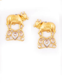 PANASH Gold-Plated Artificial Stones Studded Cow Shaped Drop Earrings