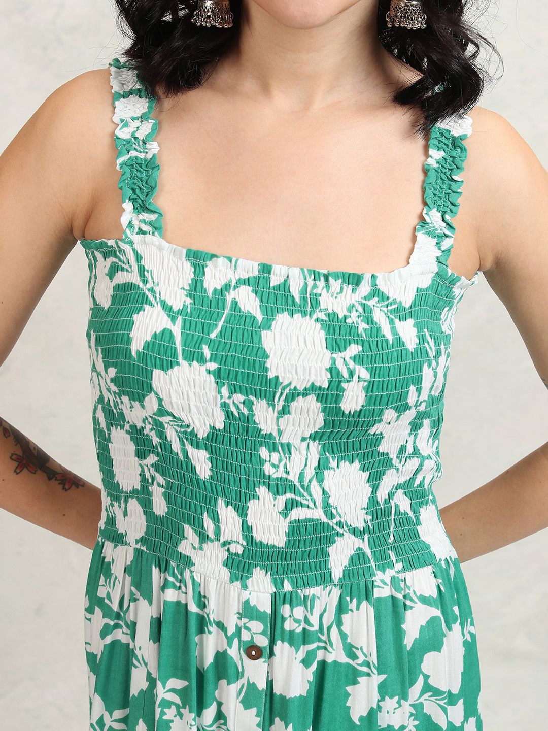 Vishudh Floral Print A-Line Midi Dress