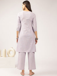Anouk Lavender Striped Straight Kurta with Trousers