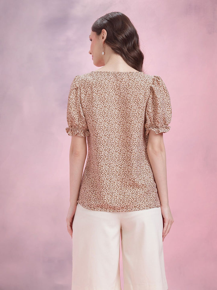 DressBerry Animal Print Sweetheart Neck Puff Sleeve Top