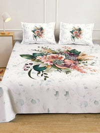 Myntra Elegant Homes White Floral 400 TC King Bedsheet with 2 Pillow Covers