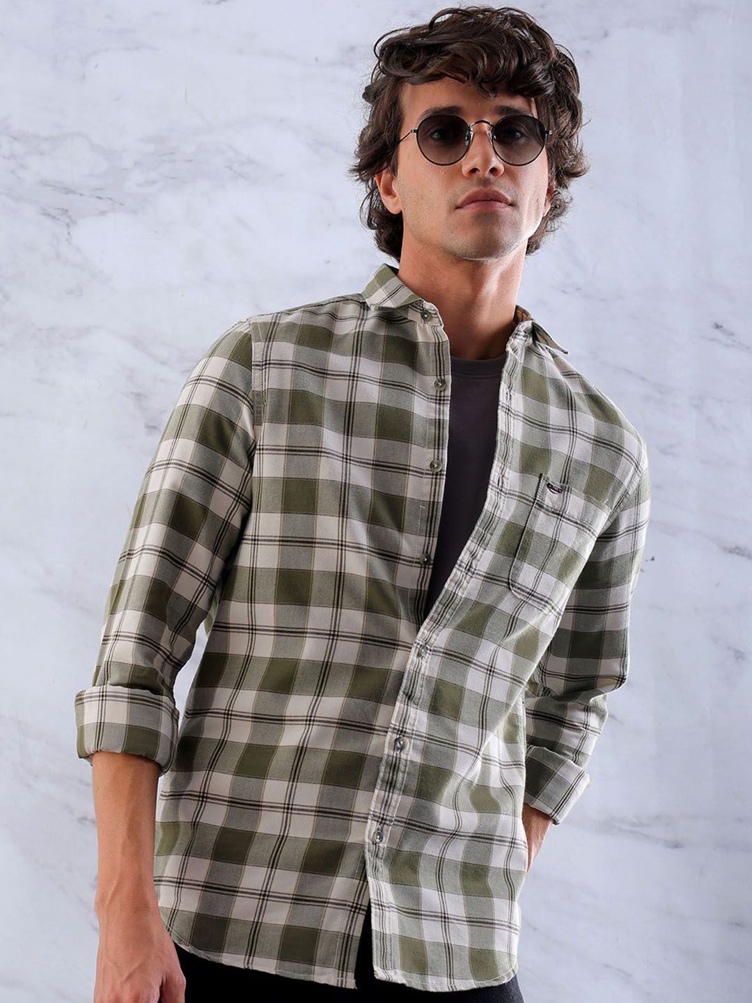 The Indian Garage Co Men Slim Fit Tartan Checks Checked Casual Shirt
