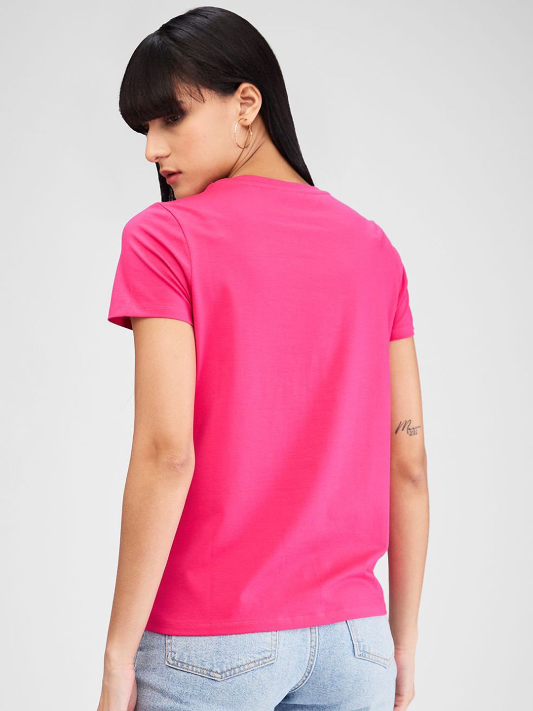 SPYKAR Women Typography Applique T-shirt