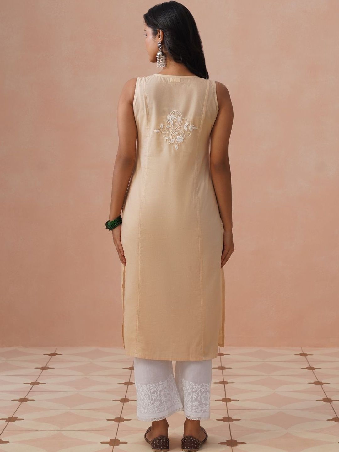 Kurta Kerja Benang Sulam Bunga Rumah Wanita Chikankari