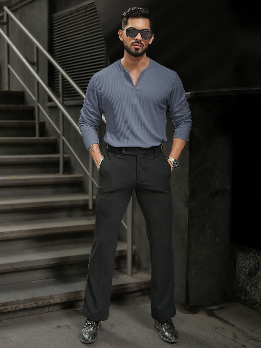 Powerlook Men Self Design Round Neck Cotton T-shirt