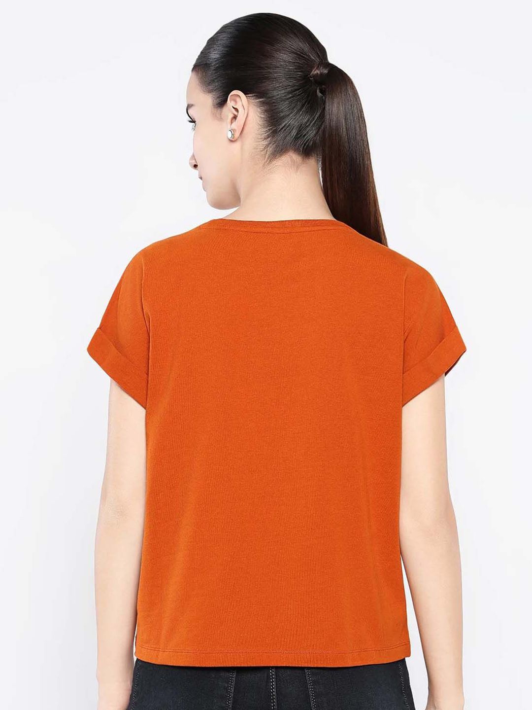 Rareism Wanita Grafik Bercetak Kapas Leher Pusingan T-shirt Santai