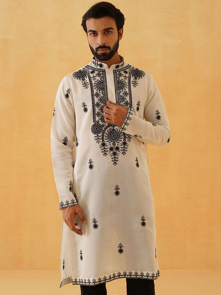 SOJANYA LUXE Ethnic Motifs Embroidered Thread Work Straight Kurta With Trousers