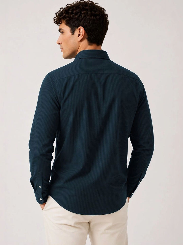 ADRO Men Teal Blue Striped Regular Fit Casual Cotton Shirt