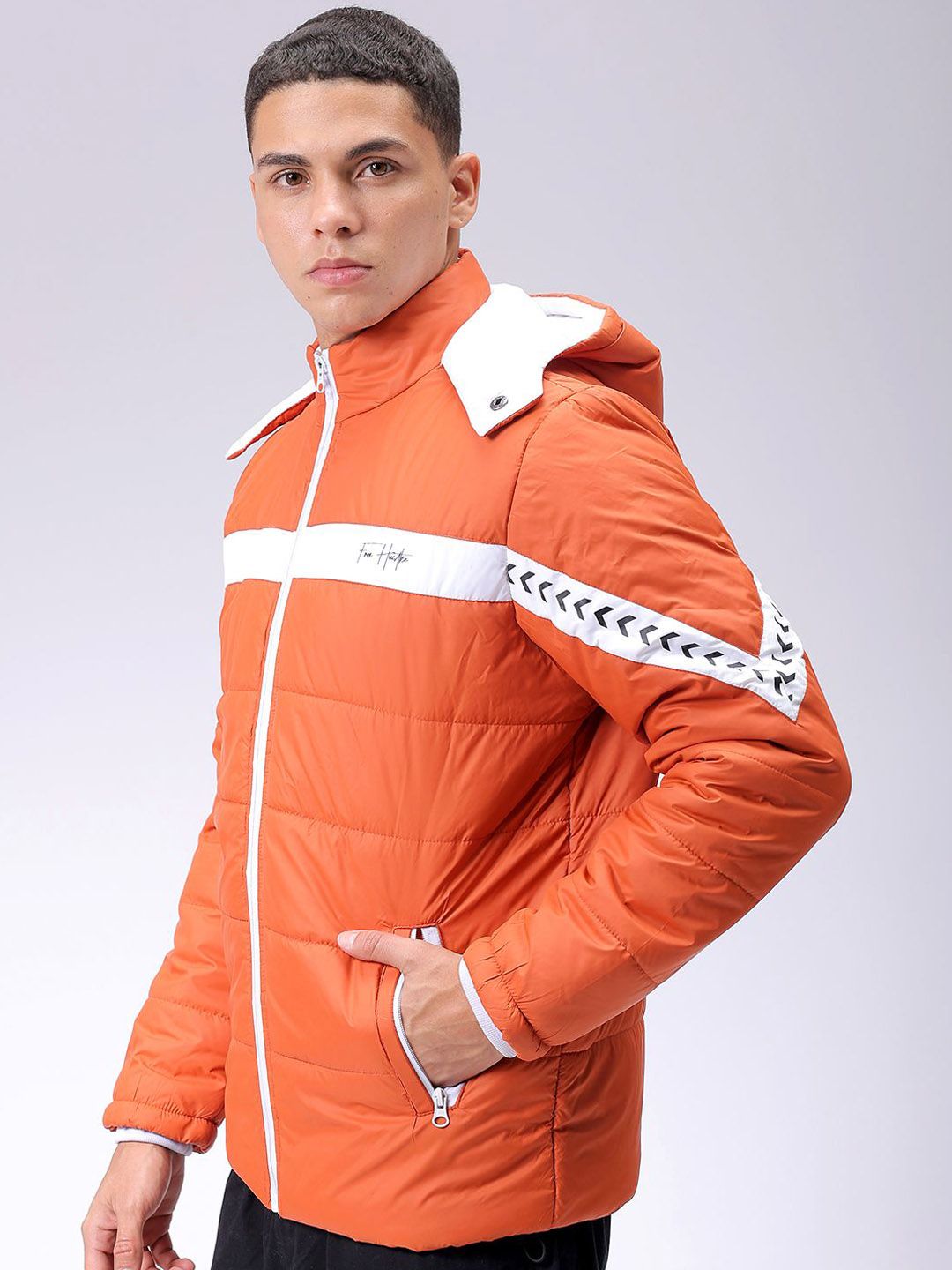 The Indian Garage Co Men Hooded Striped Casual Padded Jacket