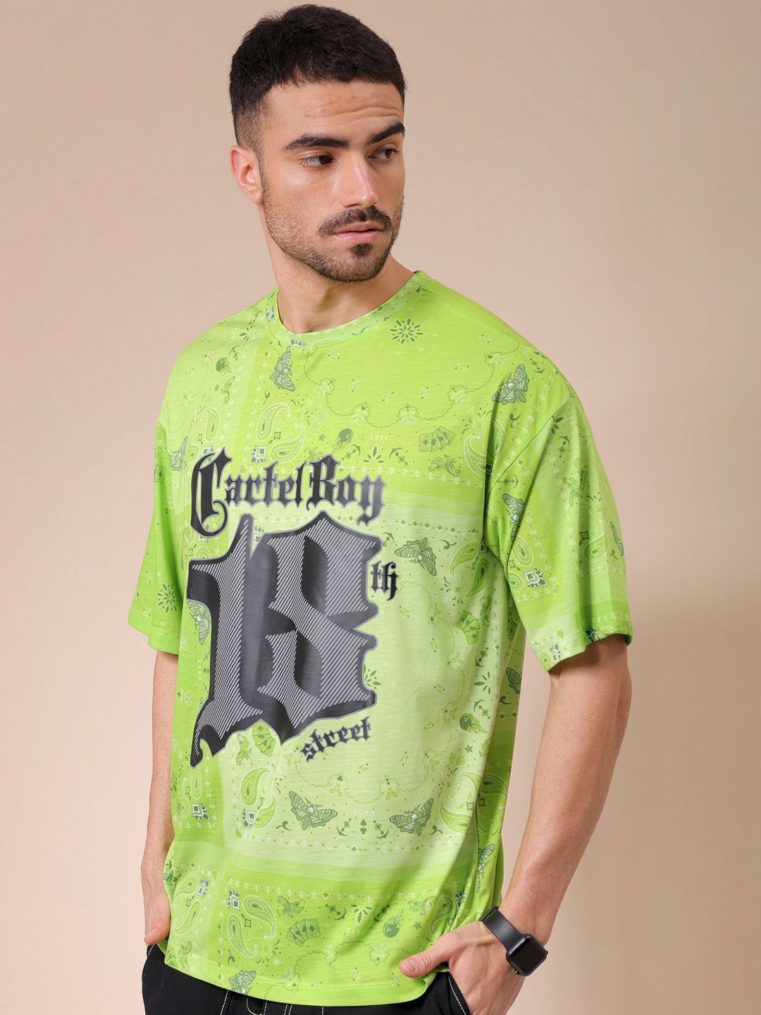The Indian Garage Co Men Graphic Printed Round Neck Oversized T-shirt