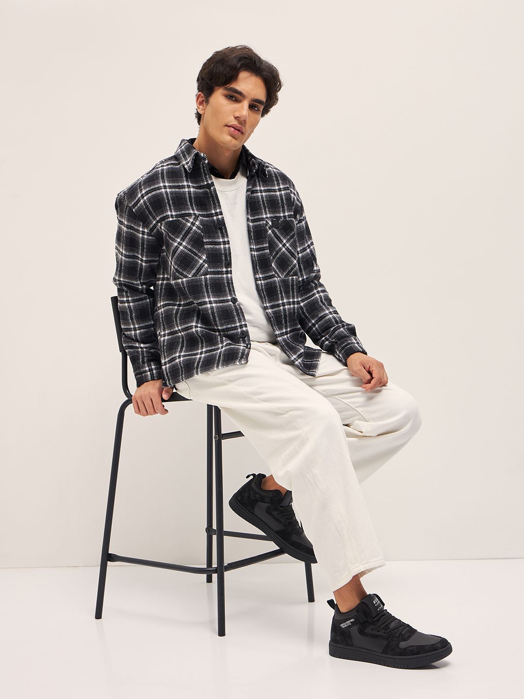 THE BEAR HOUSE Pure Cotton Spread Collar Tartan Checked Relaxed Fit Casual Shirt