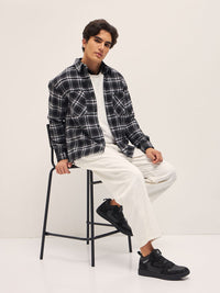 THE BEAR HOUSE Pure Cotton Spread Collar Tartan Checked Relaxed Fit Casual Shirt