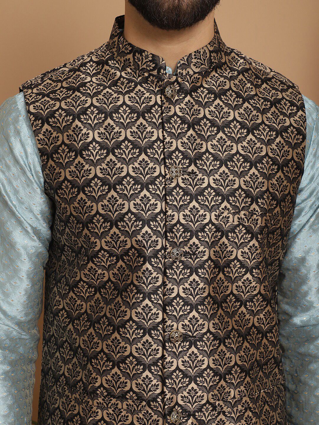 Motif Etnik Anouk Bersulam Kurta Biasa Sutera Jacquard Lurus dengan Churidar