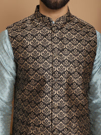 Motif Etnik Anouk Bersulam Kurta Biasa Sutera Jacquard Lurus dengan Churidar