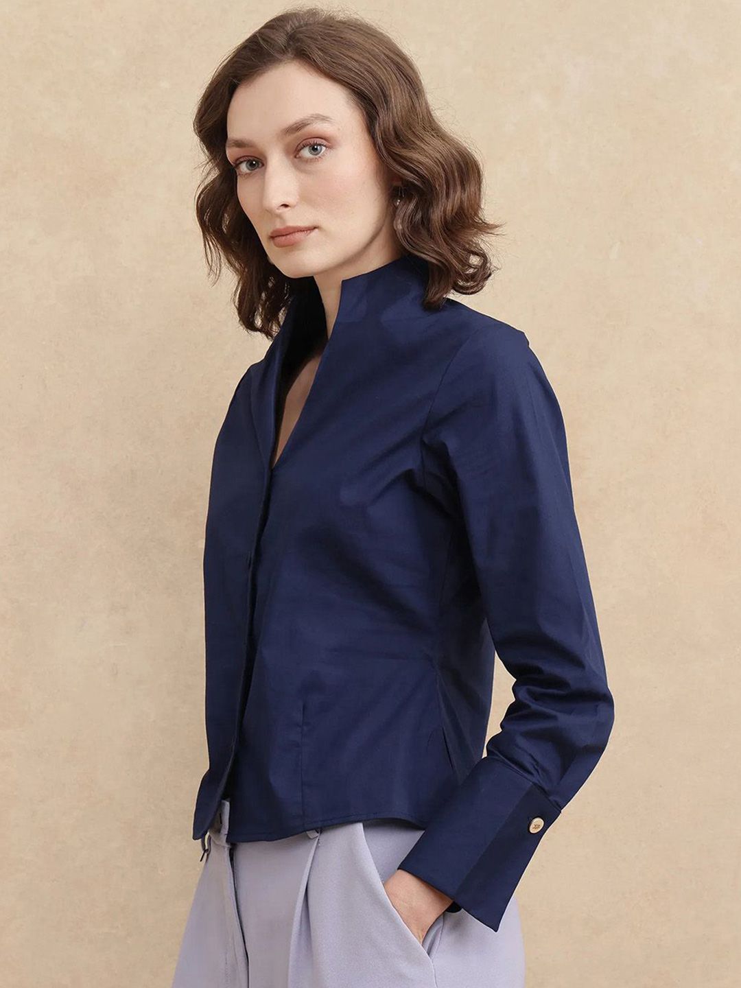 RAREISM Women Cotton Shirt Style Crop Top