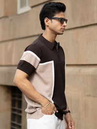 Powerlook SS25 Colourblocked Polo Collar Pure Cotton T-Shirt