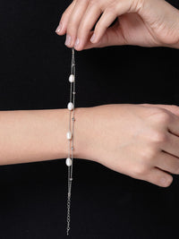 PANASH 925 Sterling Silver Rhodium-Plated Fresh Water Pearls Multistrand Bracelet