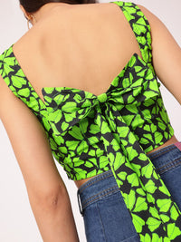DressBerry Cyber Lime Bow Chic Floral Print Crop Top