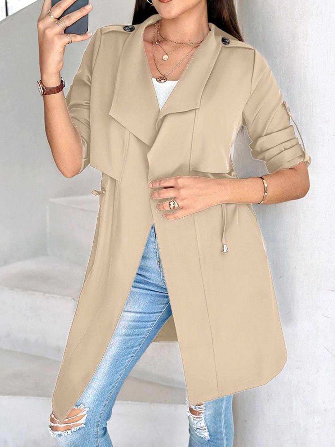 all about you Longline Open Front Spred Collar Jacket