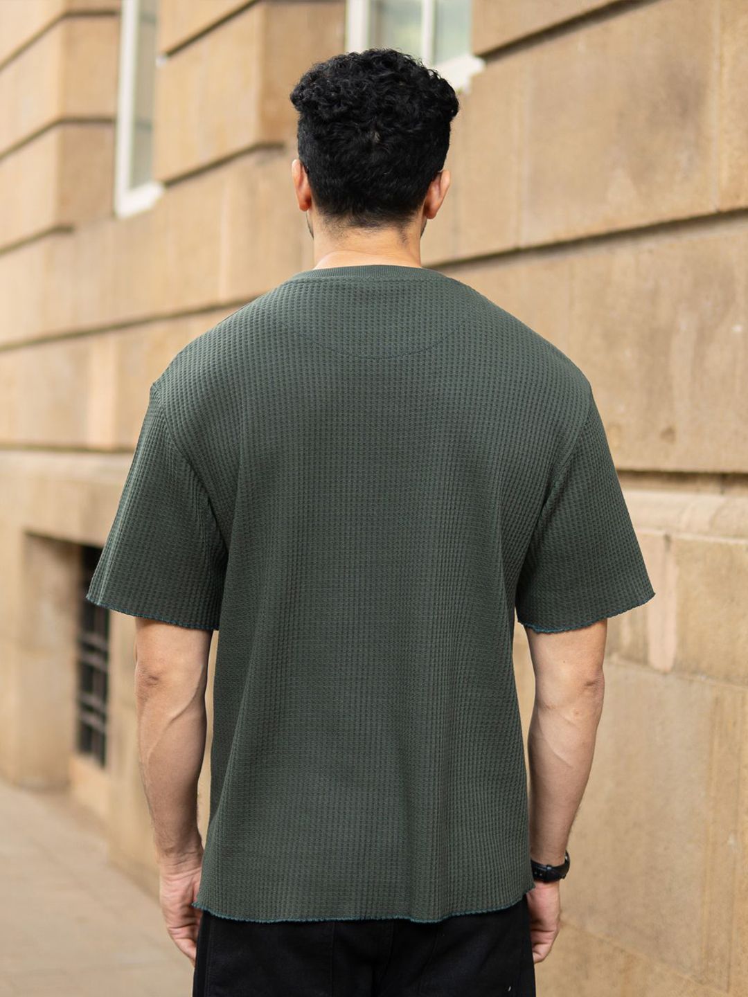 Powerlook Men Self Design Round Neck Oversized T-shirt