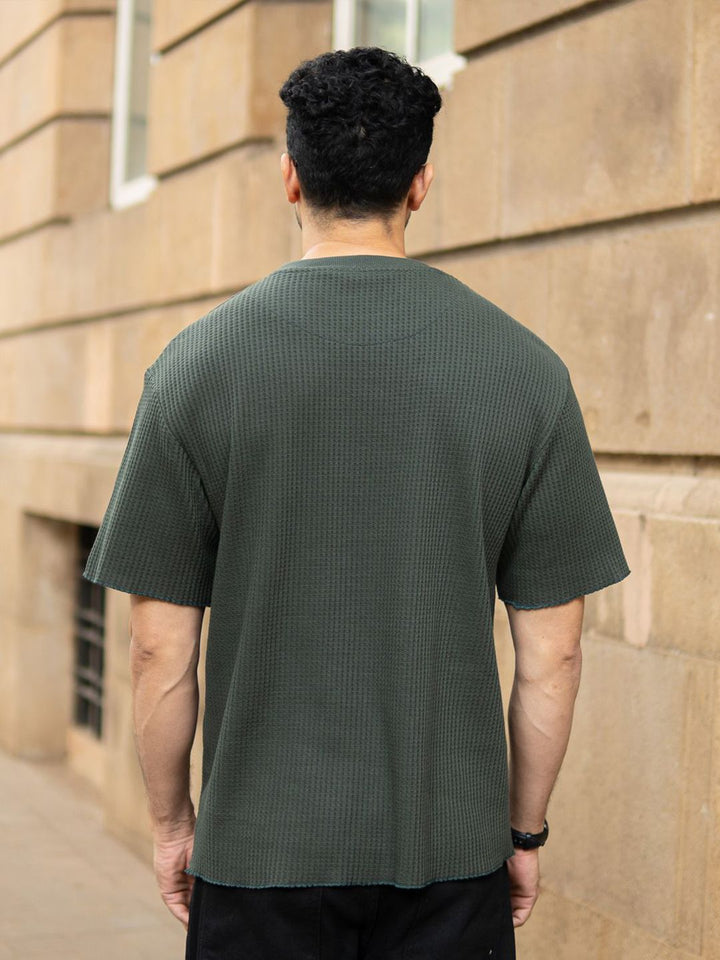 Powerlook Men Self Design Round Neck Oversized T-shirt