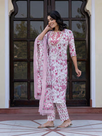 Kalini Wanita Paisley Kurta Kapas Tulen Biasa Dengan Seluar & Dengan Dupatta