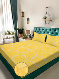 Aura Kuning & Putih Geometrik 300 TC Set Cadar Double King 2.50 m x 2.25 m