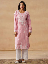 House of Chikankari Women Solid Pink Cotton Kurta
