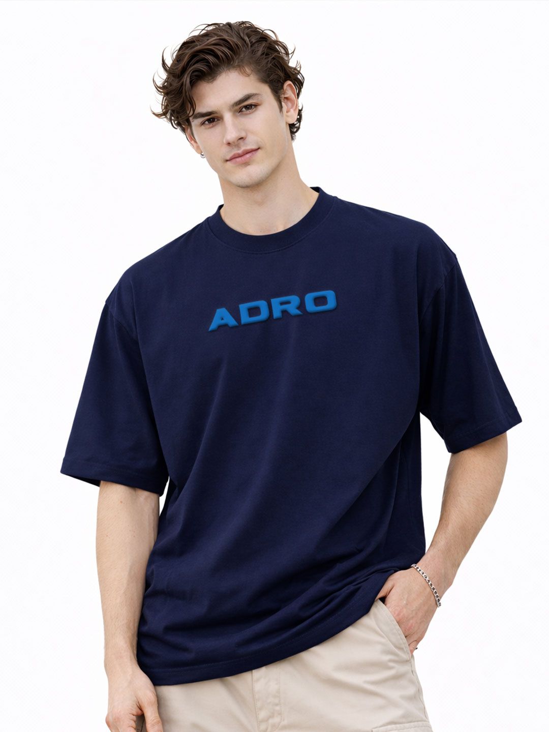 Baju-T Lengan Drop-Bahu Bercetak ADRO Lelaki