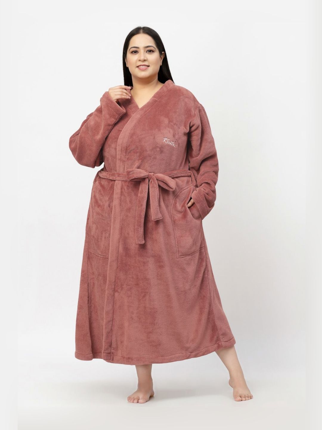 KLOTTHE Rust Shawl Collar Bath Robe With Belt