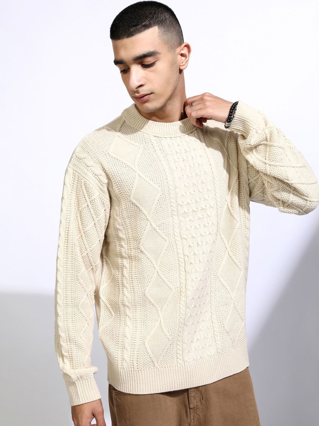 HIGHLANDER Men Cable Knit Pullover Sweaters