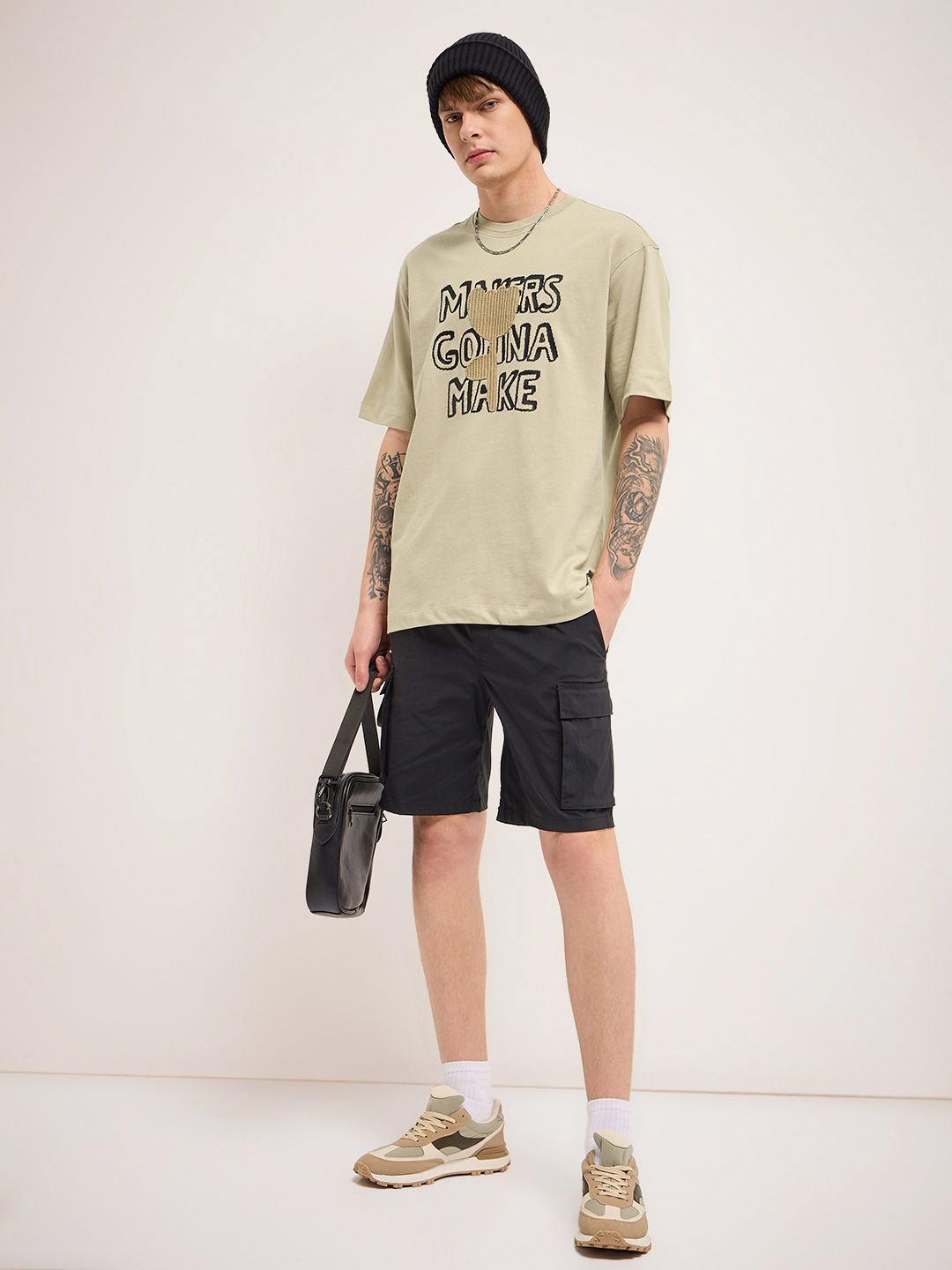 THE BEAR HOUSE Men Graphic Printed Round Neck Cotton Oversized T-shirt