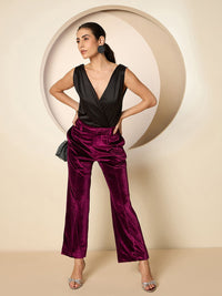 Antheaa Women Smart Straight Fit Velvet Trousers