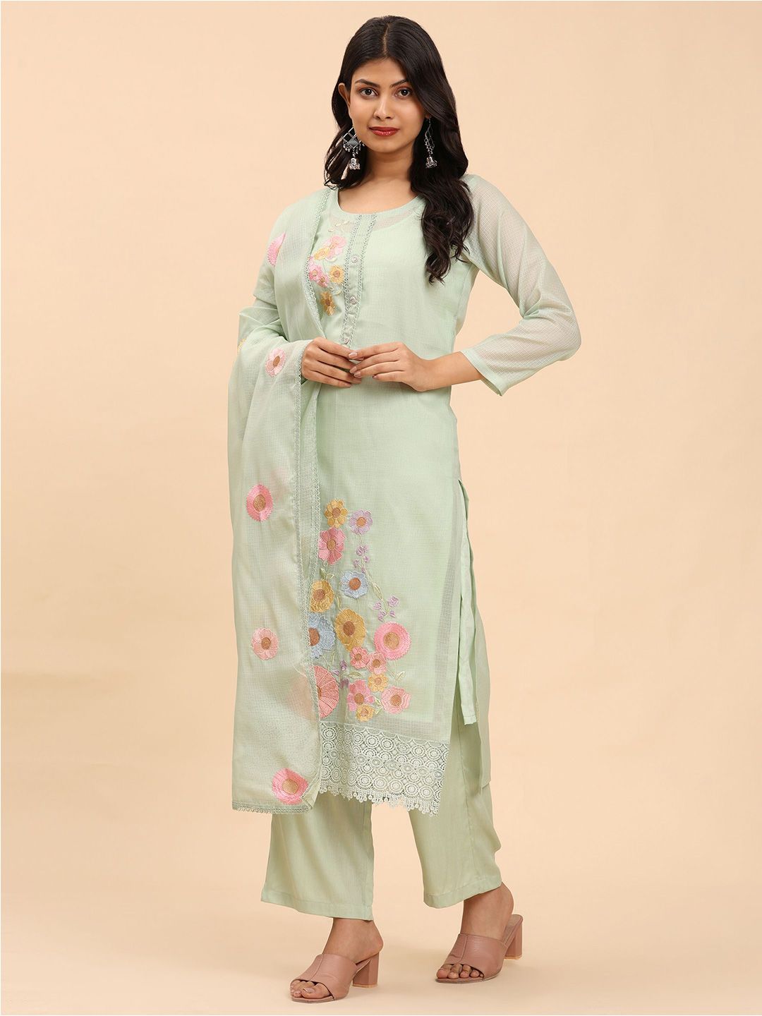 Mamicha Women Floral Regular Pure Cotton Kurta with Palazzos & With Dupatta