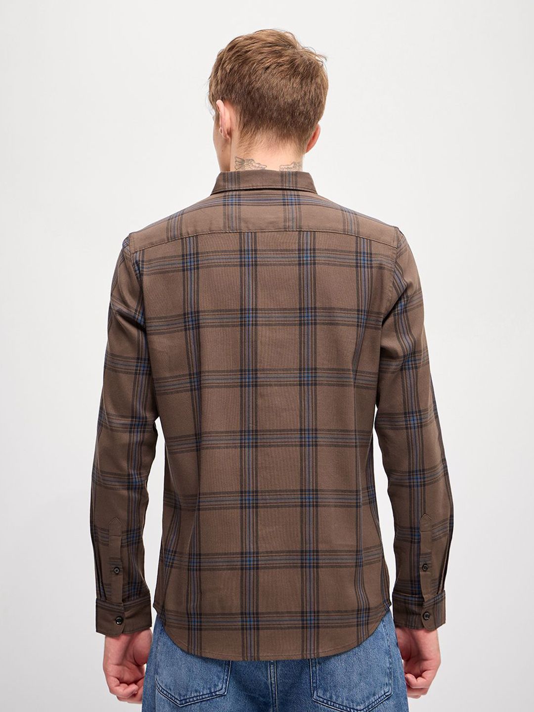 THE BEAR HOUSE Men Button-Down Collar Checked Cotton Slim Fit Casual Shirt