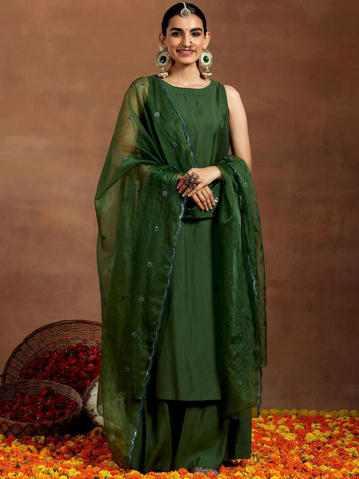 Libas Boat Neck Sleeveless Straight Kurta With Palazzo & Dupatta