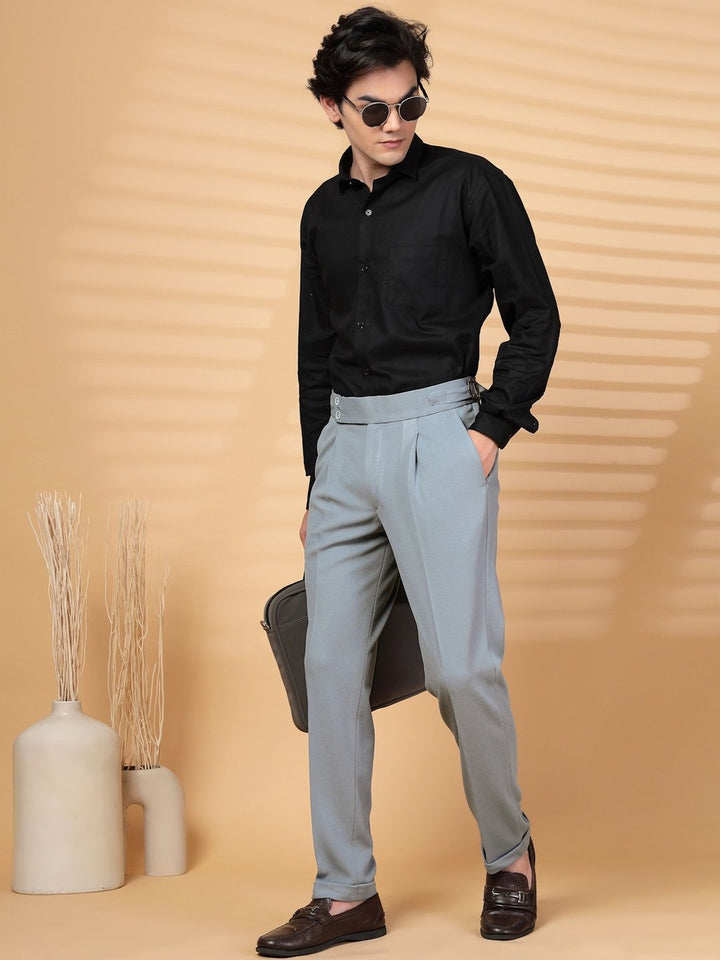 KLOTTHE Men Grey Lycra Formal Formal Trousers